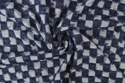 Jeans / denim jacquard – Checks frayed dark blue