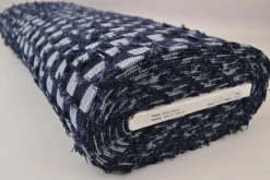 Jeans / denim jacquard – Checks frayed dark blue