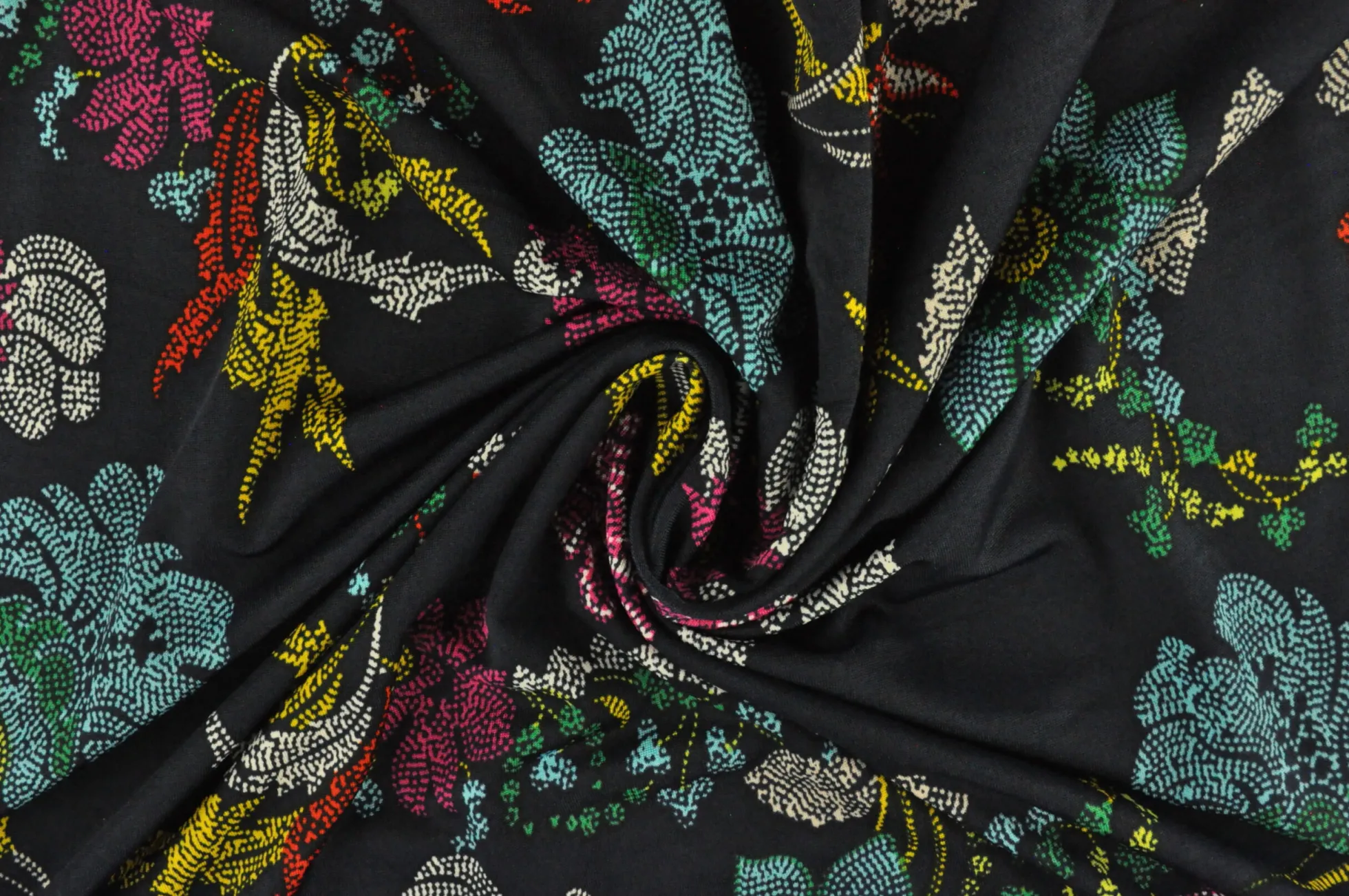 Jersey 4-way stretch – Happy flower on navy