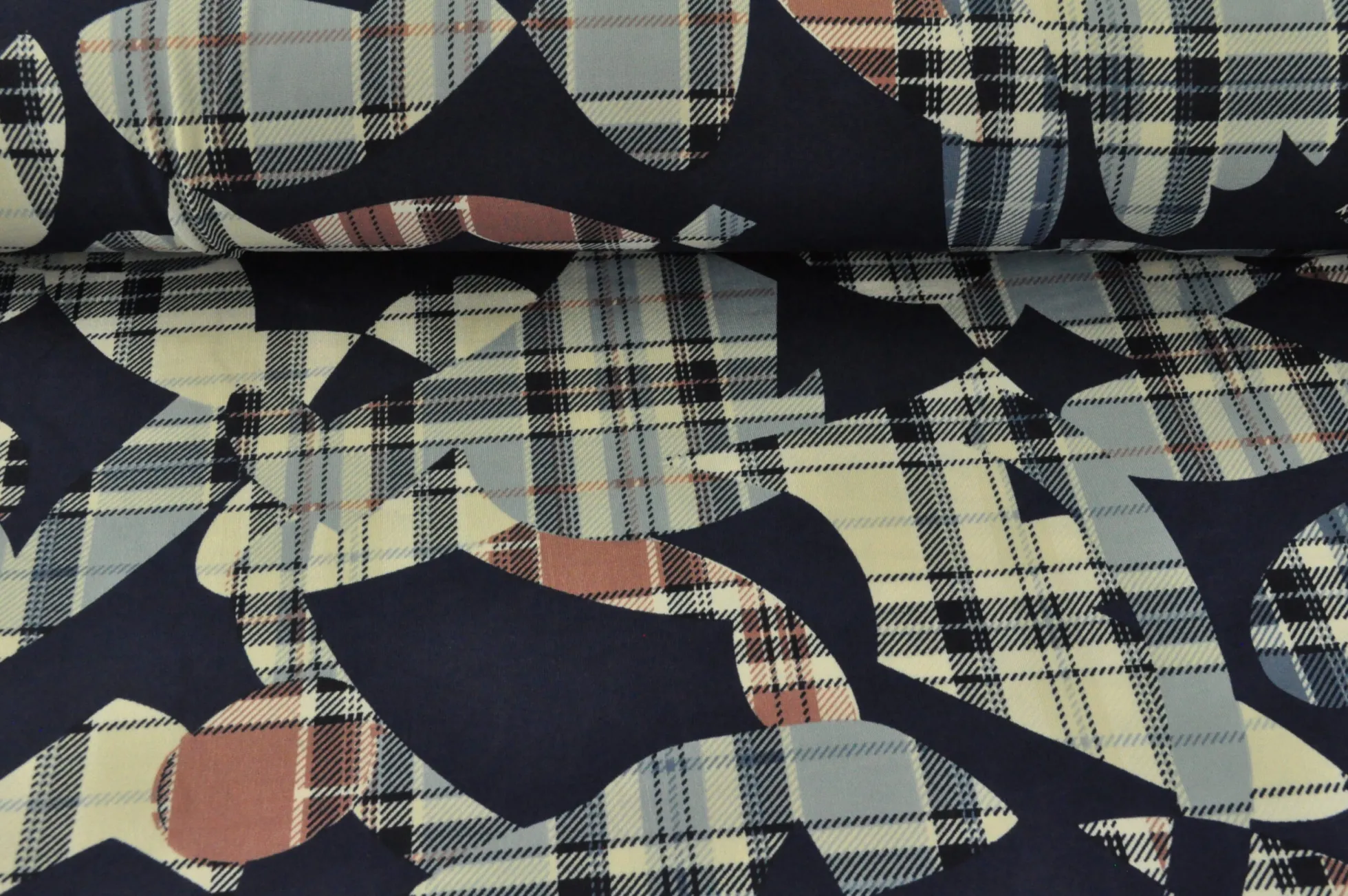 Jersey 4-way stretch – Old pink checkered on navy