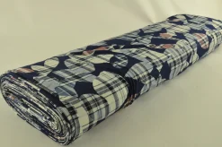 Jersey 4-way stretch – Old pink checkered on navy
