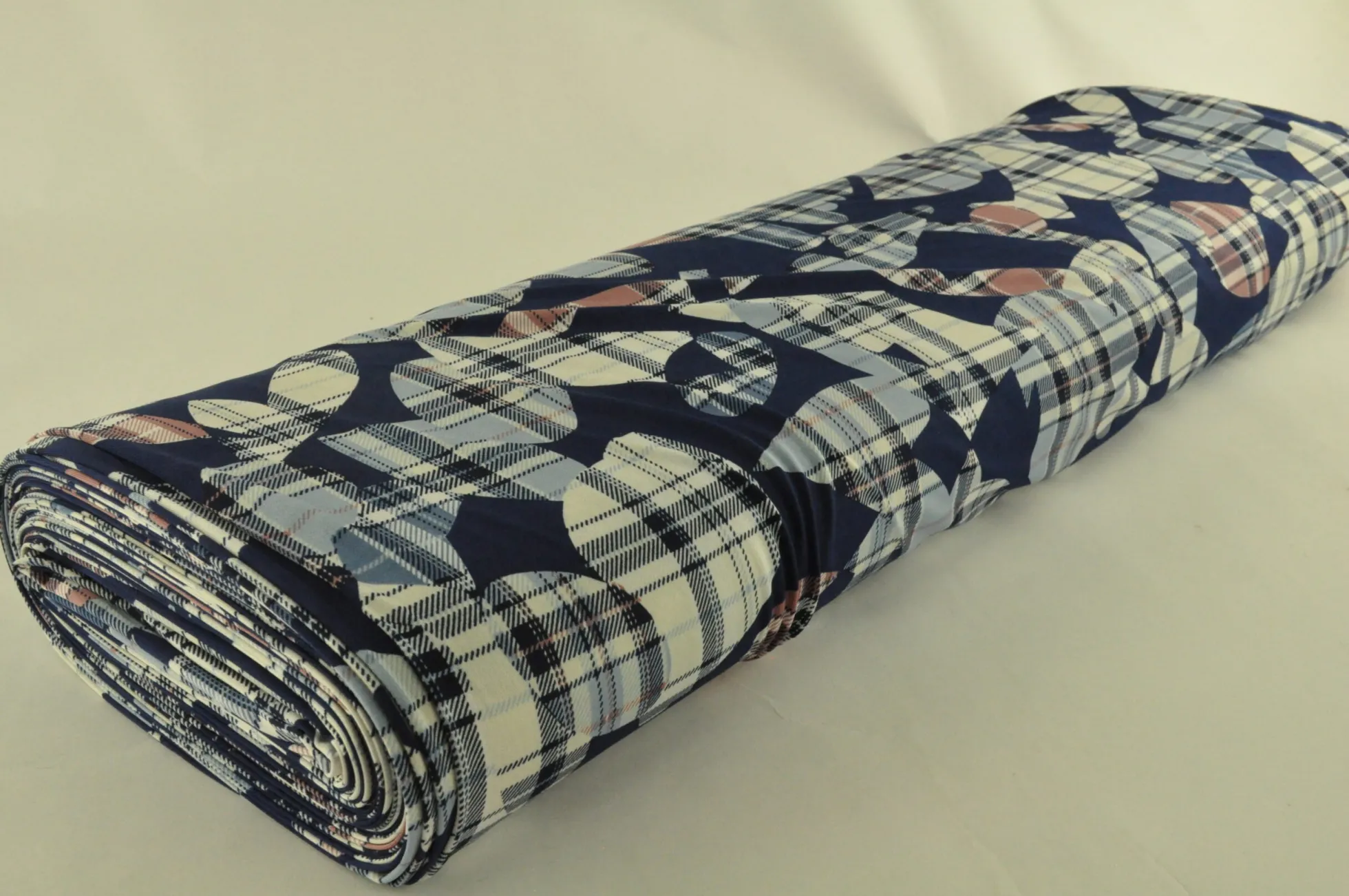 Jersey 4-way stretch – Old pink checkered on navy