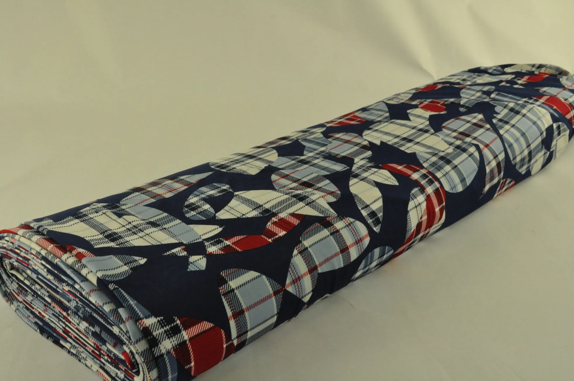Jersey 4-way stretch – Red checkered on navy