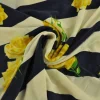 Jersey 4-way stretch – Yellow roses on navy stripes