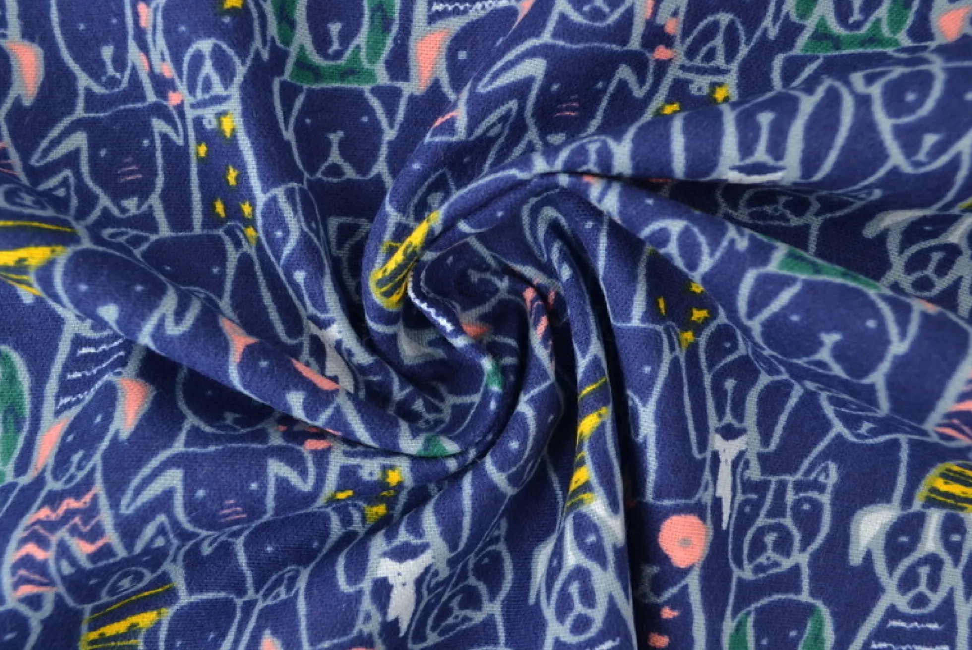 Katoen flanel / molton – Dark navy / purple dogs