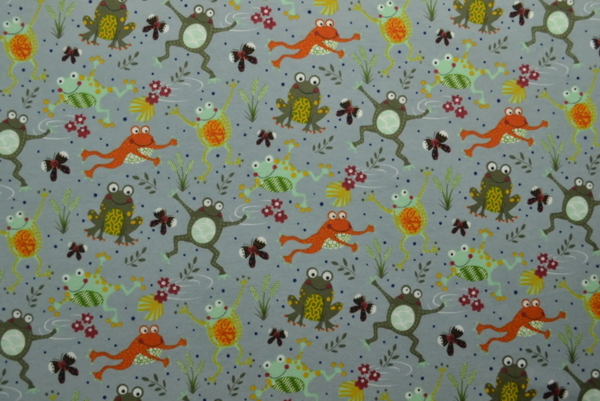Katoen flanel / molton – Frogs on grey