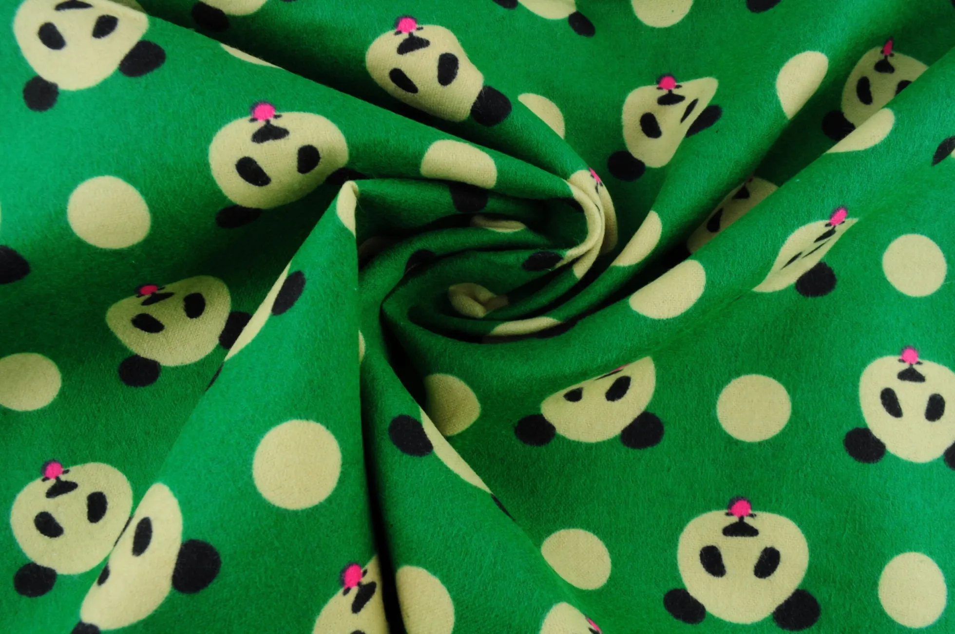 Katoen flanel / molton – Green panda
