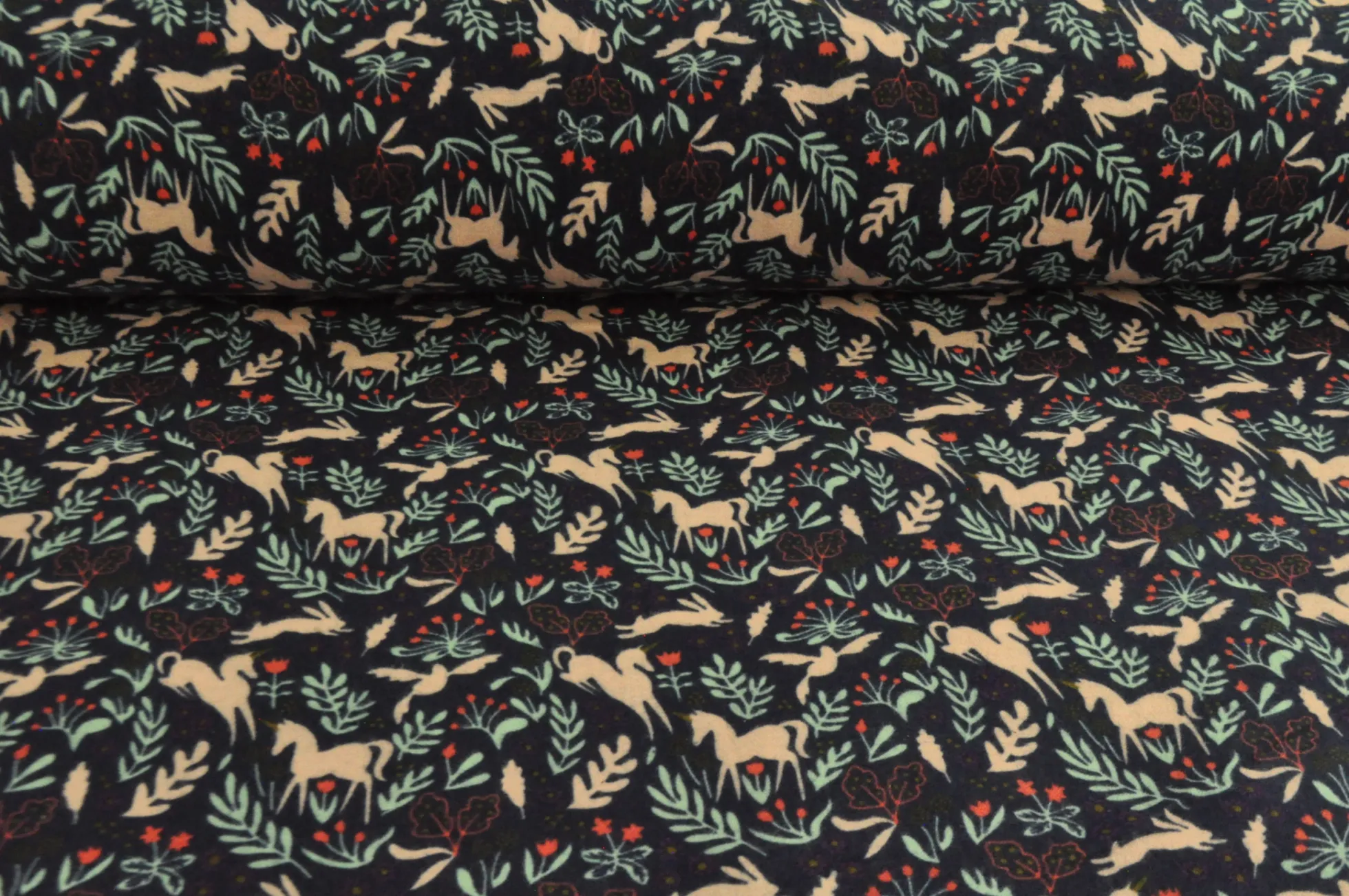 Katoen flanel / molton – Unicorn on navy