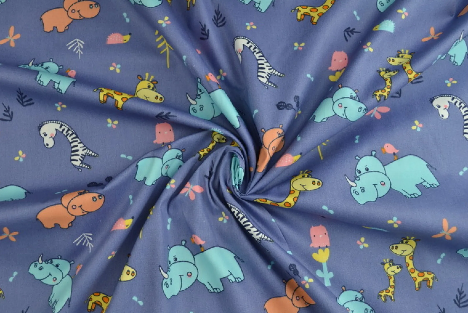 Katoen poplin – Animals Blue