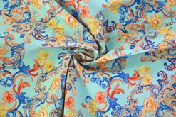 Katoen poplin – Aqua Rococo Garden
