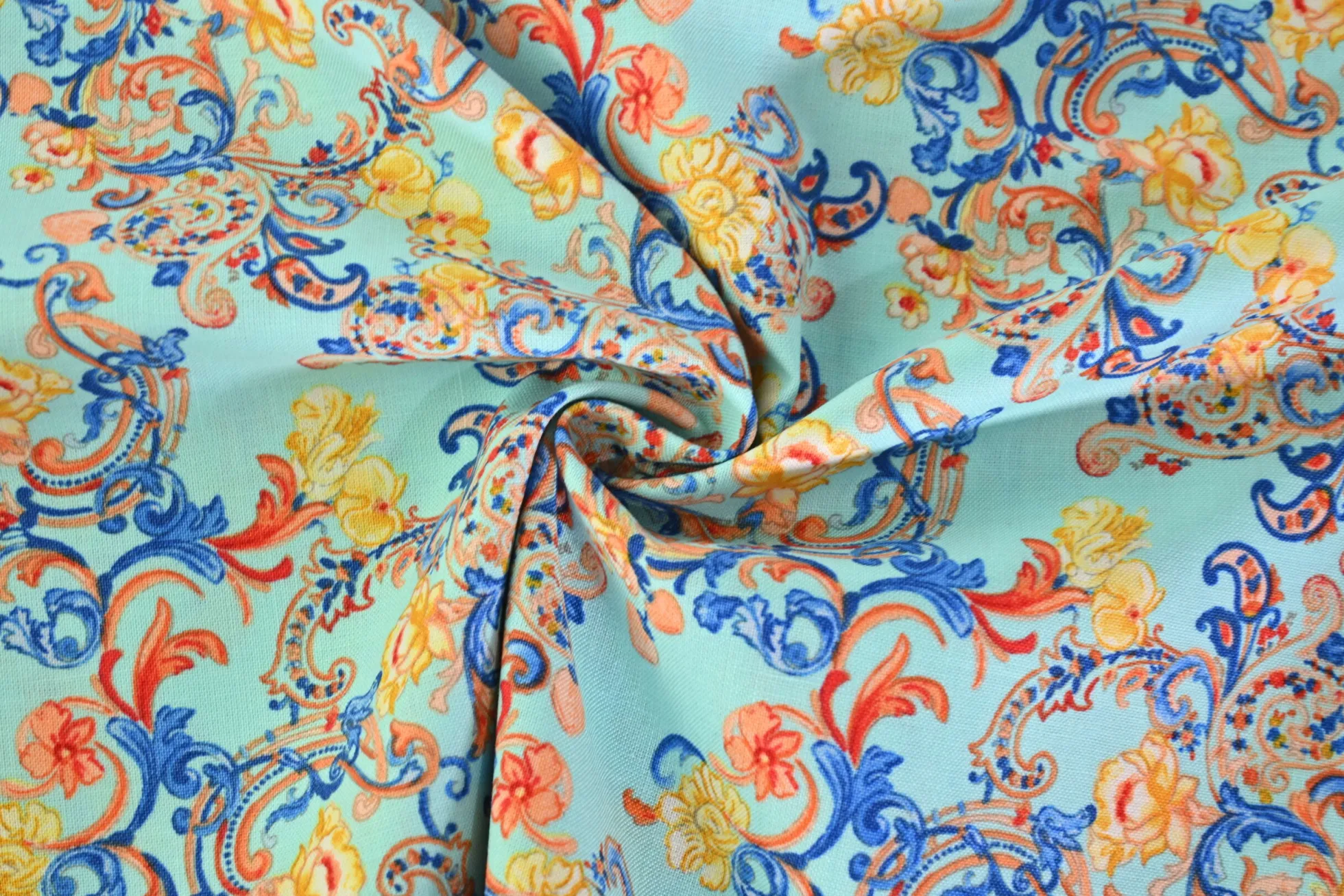 Katoen poplin – Aqua Rococo Garden