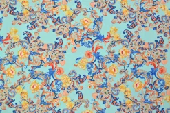 Katoen poplin – Aqua Rococo Garden