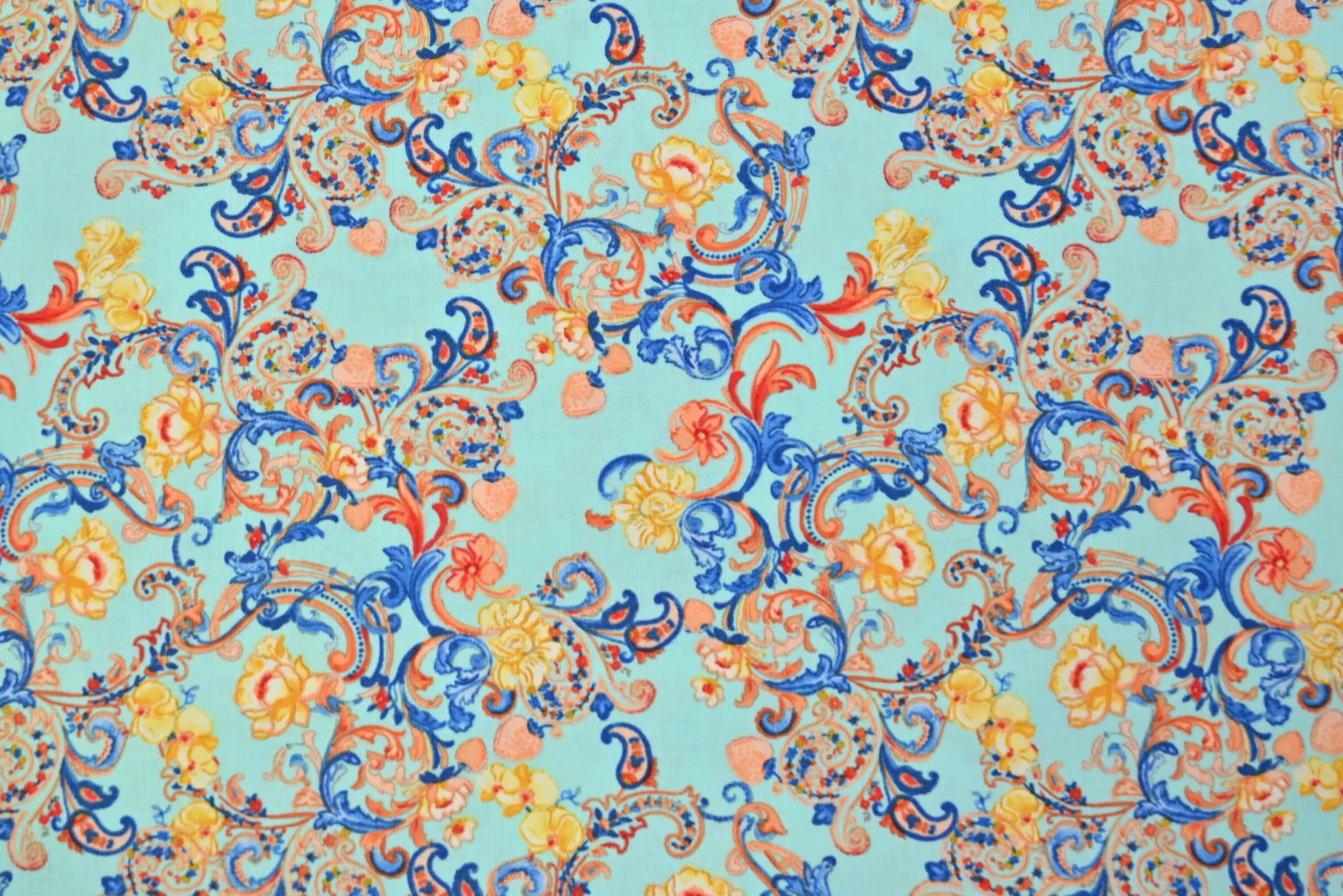 Katoen poplin – Aqua Rococo Garden