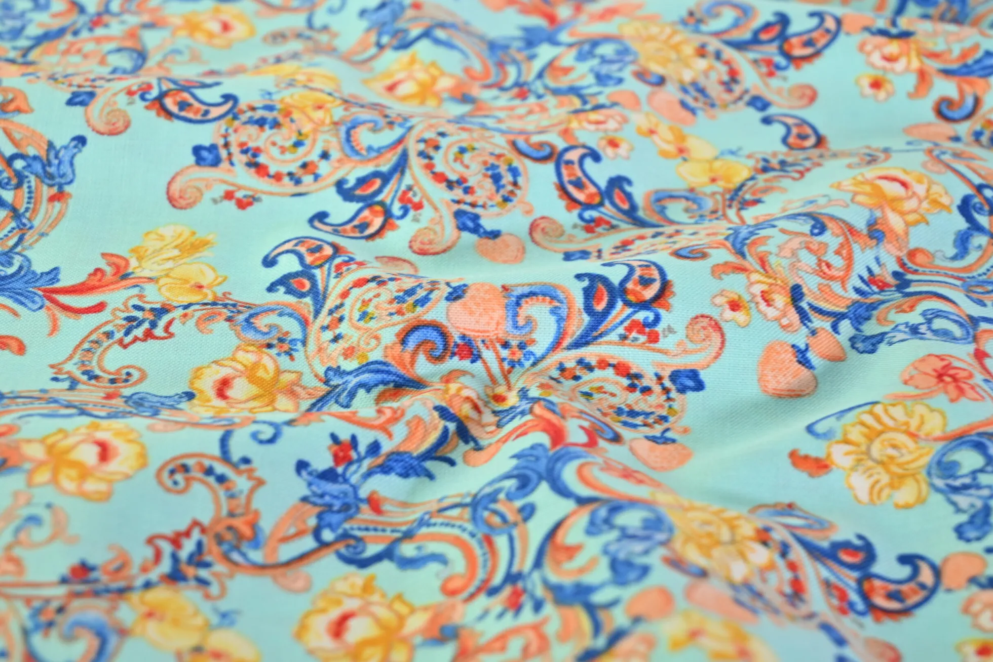 Katoen poplin – Aqua Rococo Garden
