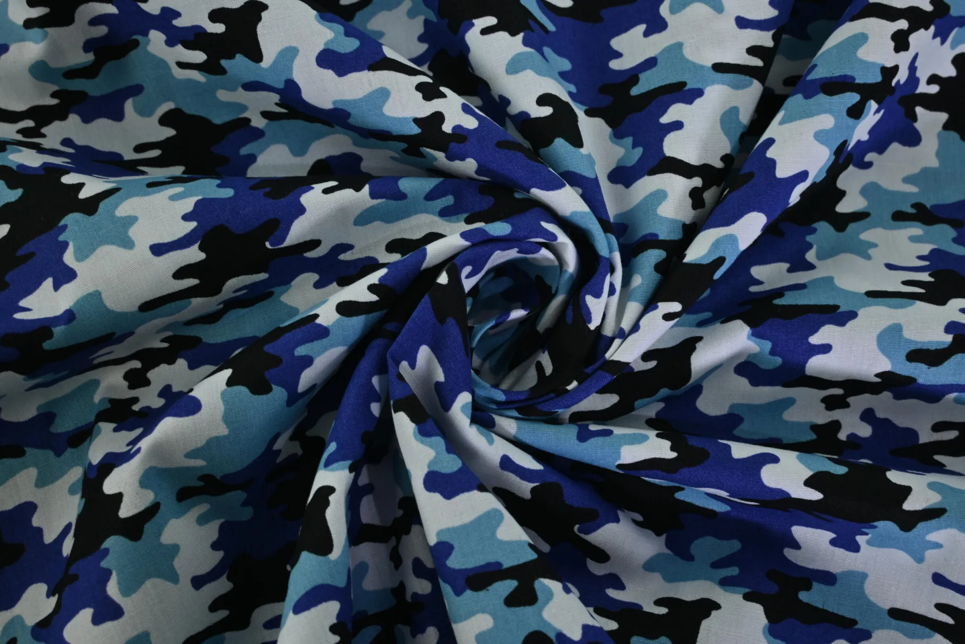 Katoen poplin – Blauw camouflage