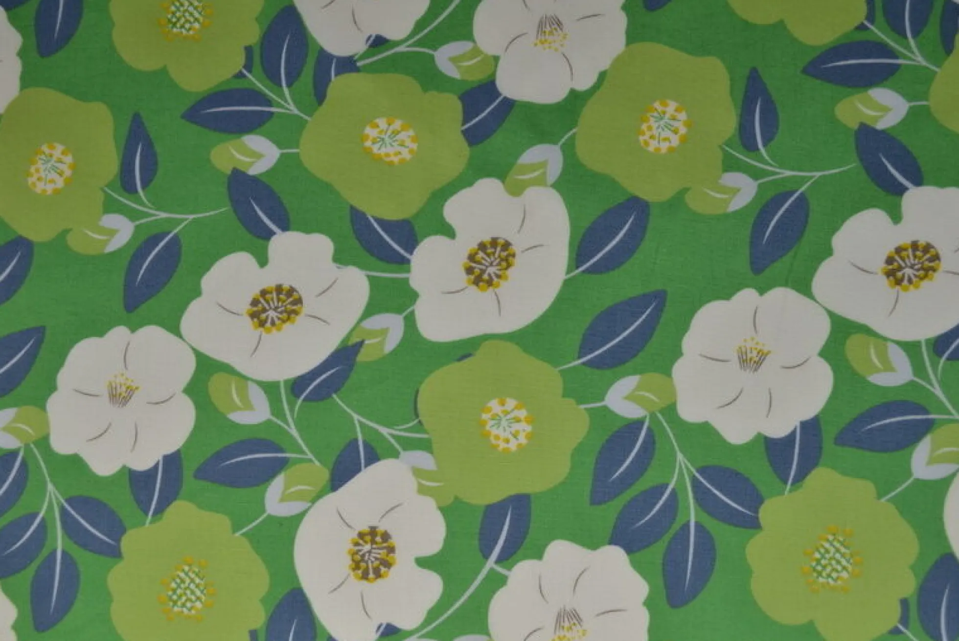 Katoen poplin – Bloem met bladeren groen