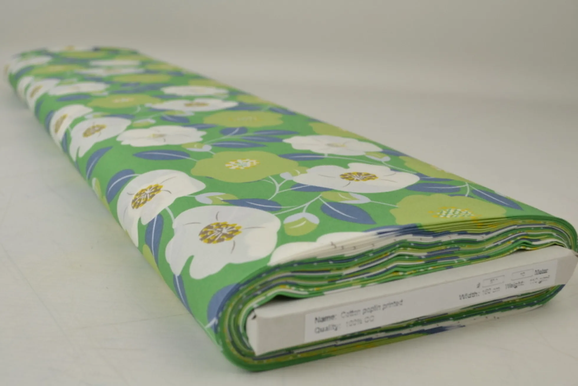 Katoen poplin – Bloem met bladeren groen