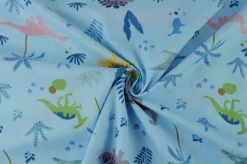 Katoen poplin – Blue dino adventure