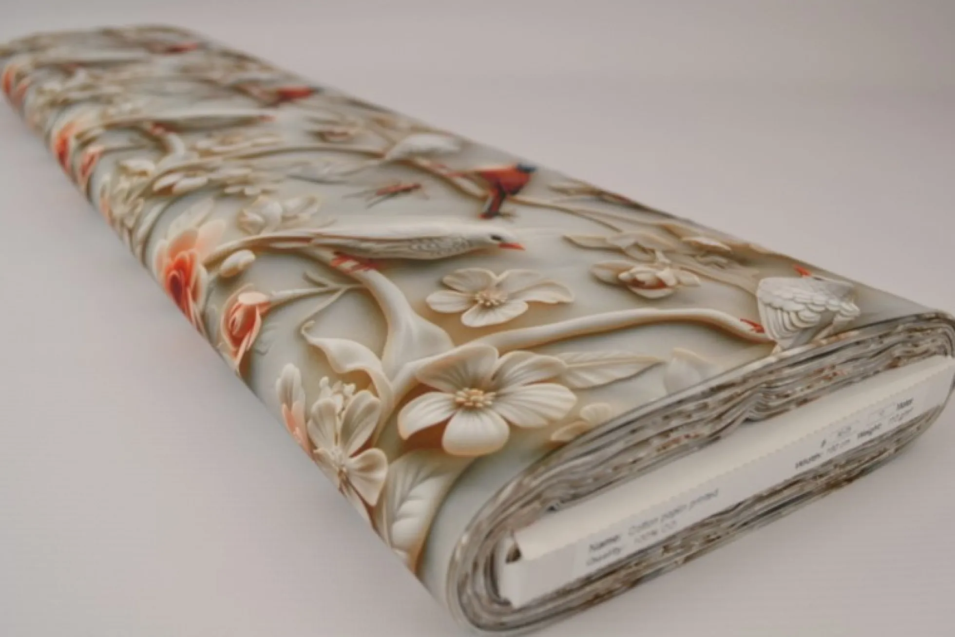 Katoen poplin digitaal – Birds & bright orange blossom