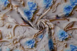 Katoen poplin digitaal – Birds & blue blossom
