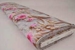 Katoen poplin digitaal – Birds & pink blossom