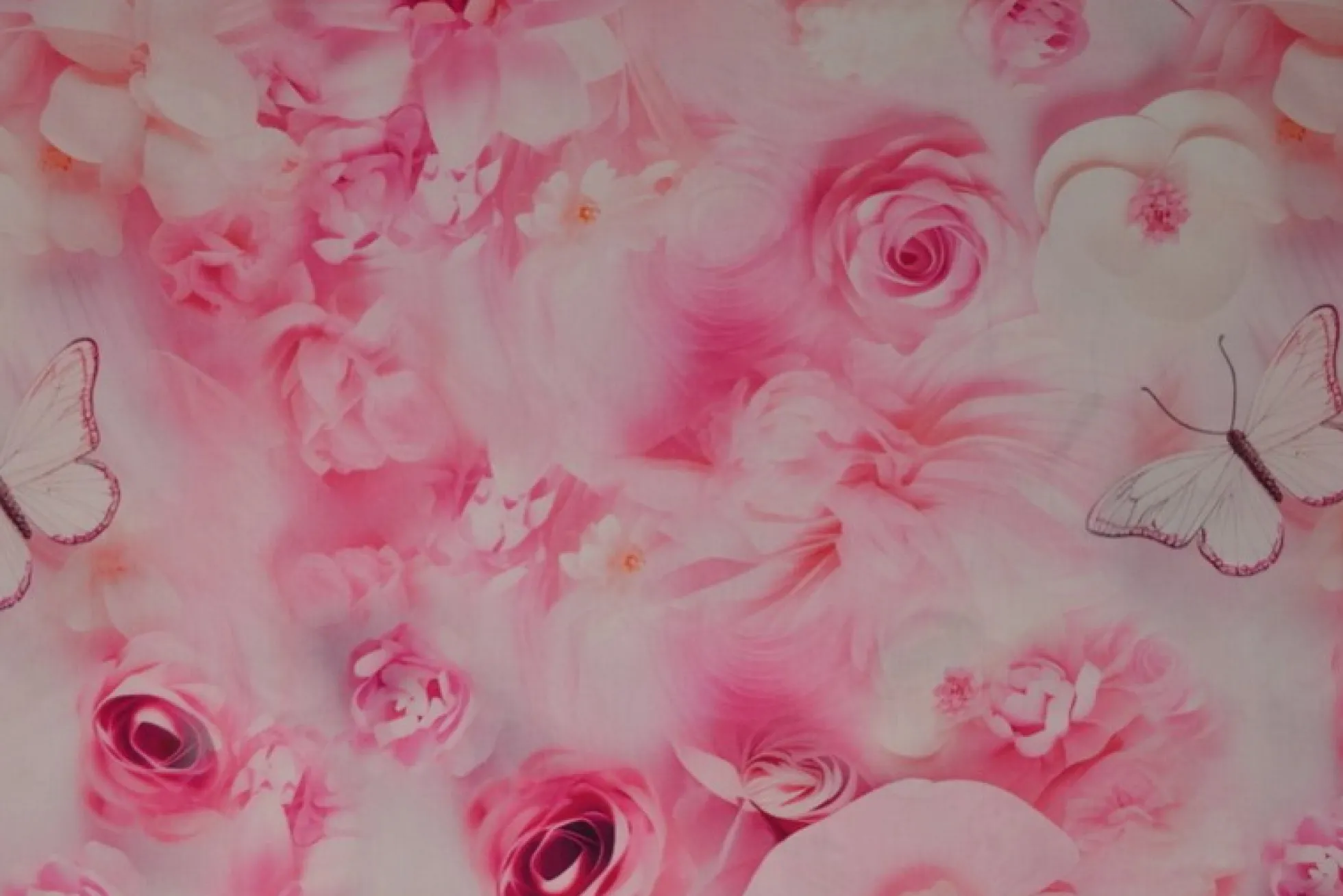 Katoen poplin digitaal – Roses & butterflies pink