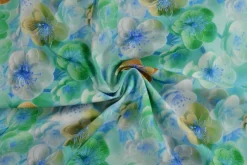 Katoen poplin digitaal – Spring petals turquoise, blue & green
