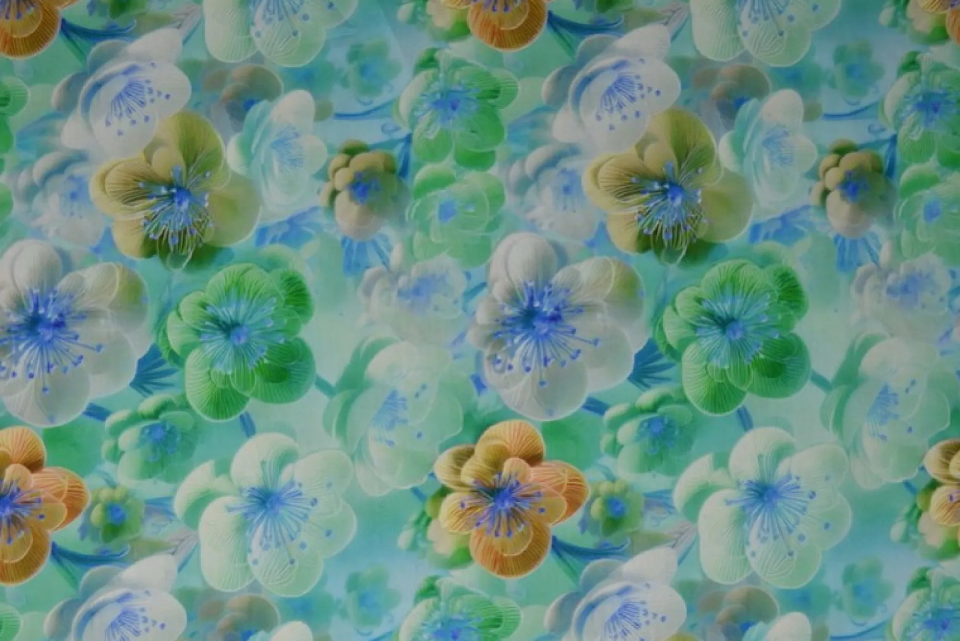 Katoen poplin digitaal – Spring petals turquoise, blue & green