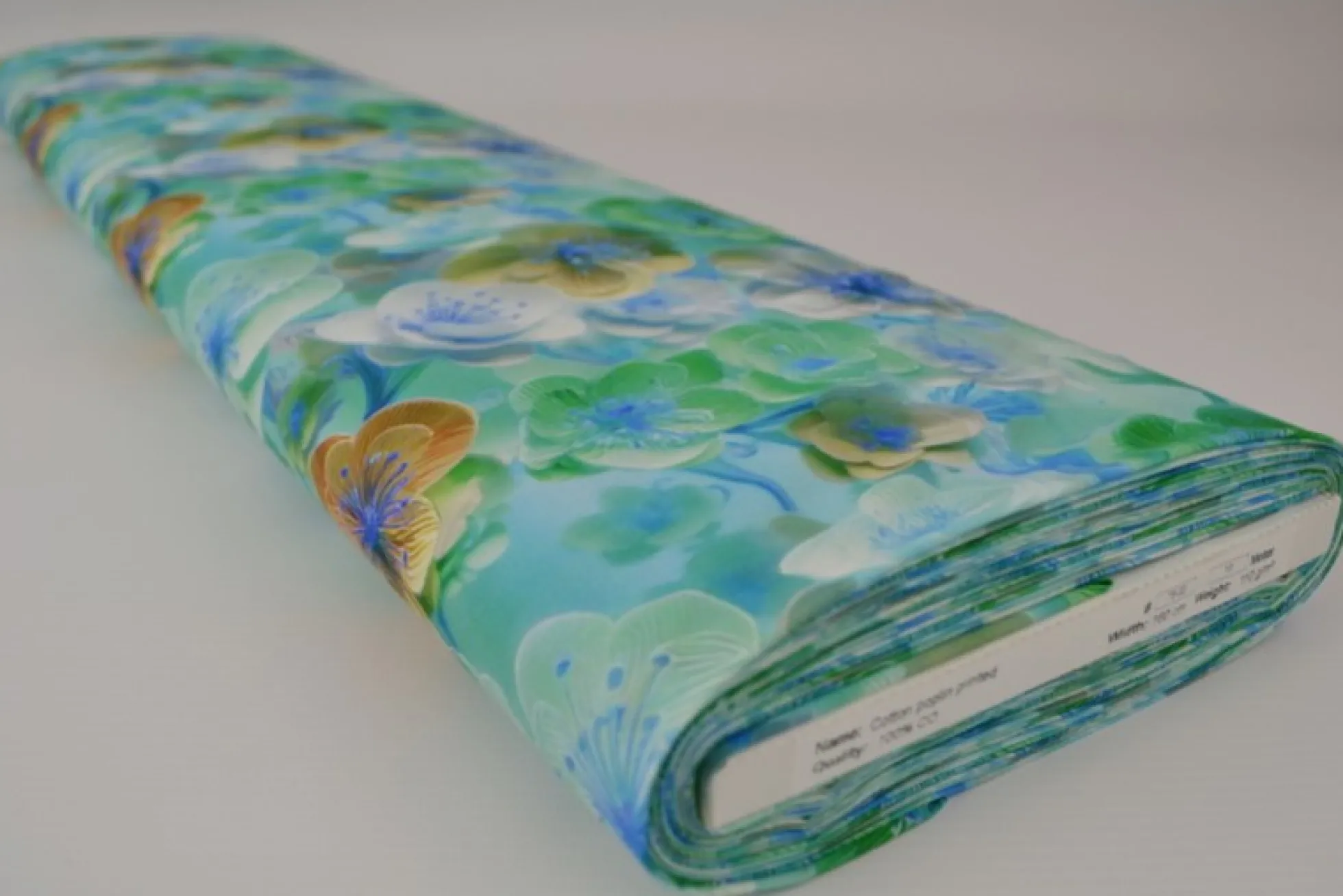 Katoen poplin digitaal – Spring petals turquoise, blue & green