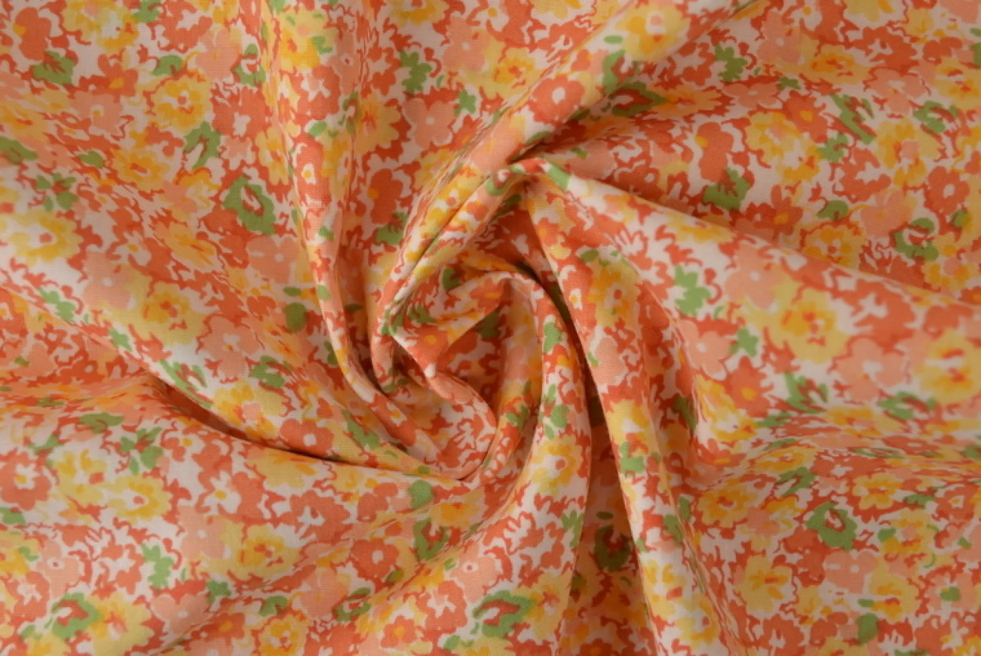 Katoen poplin – Drukke kleurrijke bloemenprint oranje en geel