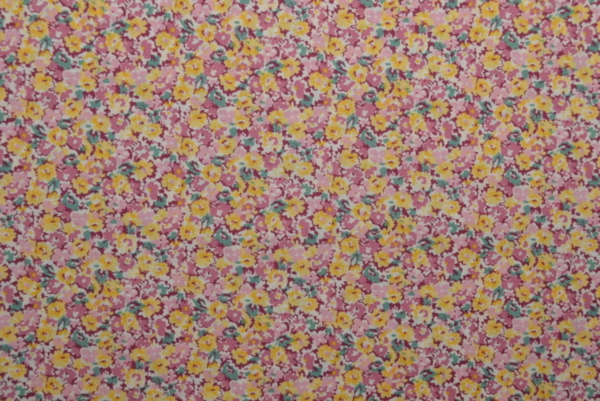 Katoen poplin – Drukke kleurrijke bloemenprint roze en geel