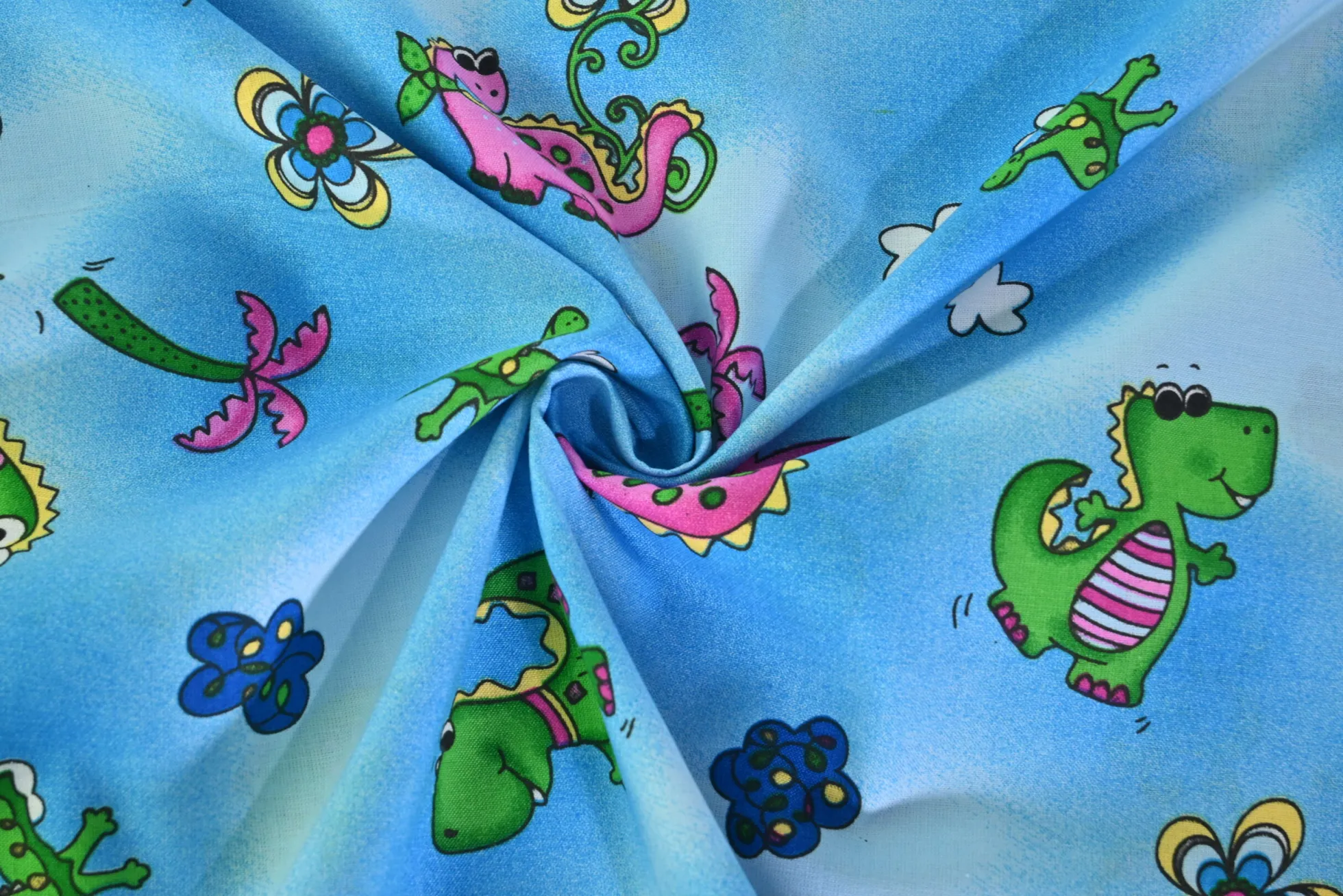 Katoen poplin – Happy dino on blue