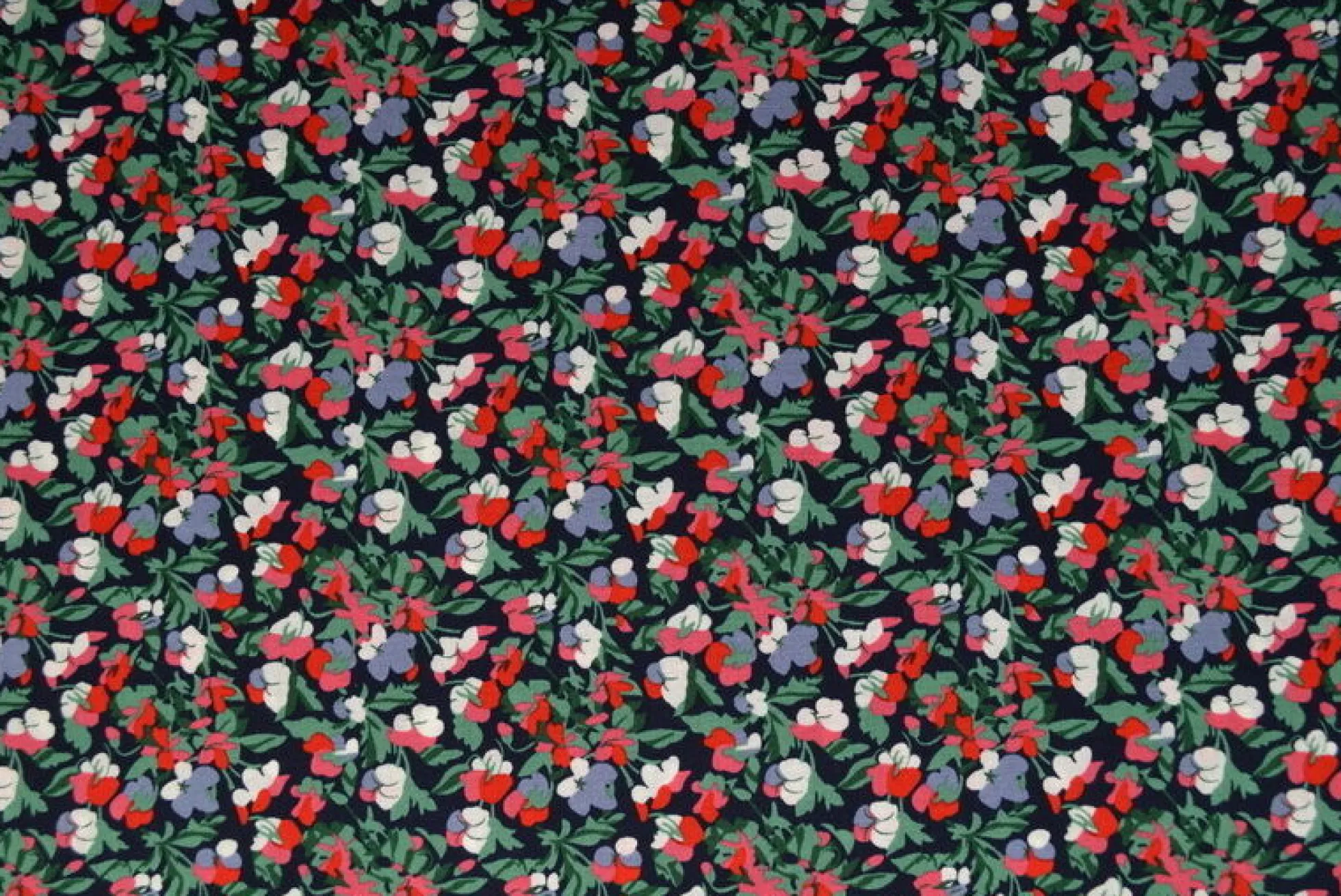 Katoen poplin – Kleurrijke bloemenbos groen en rood op zwart