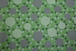 Katoen poplin – Lichtgroen bloemen en stippen