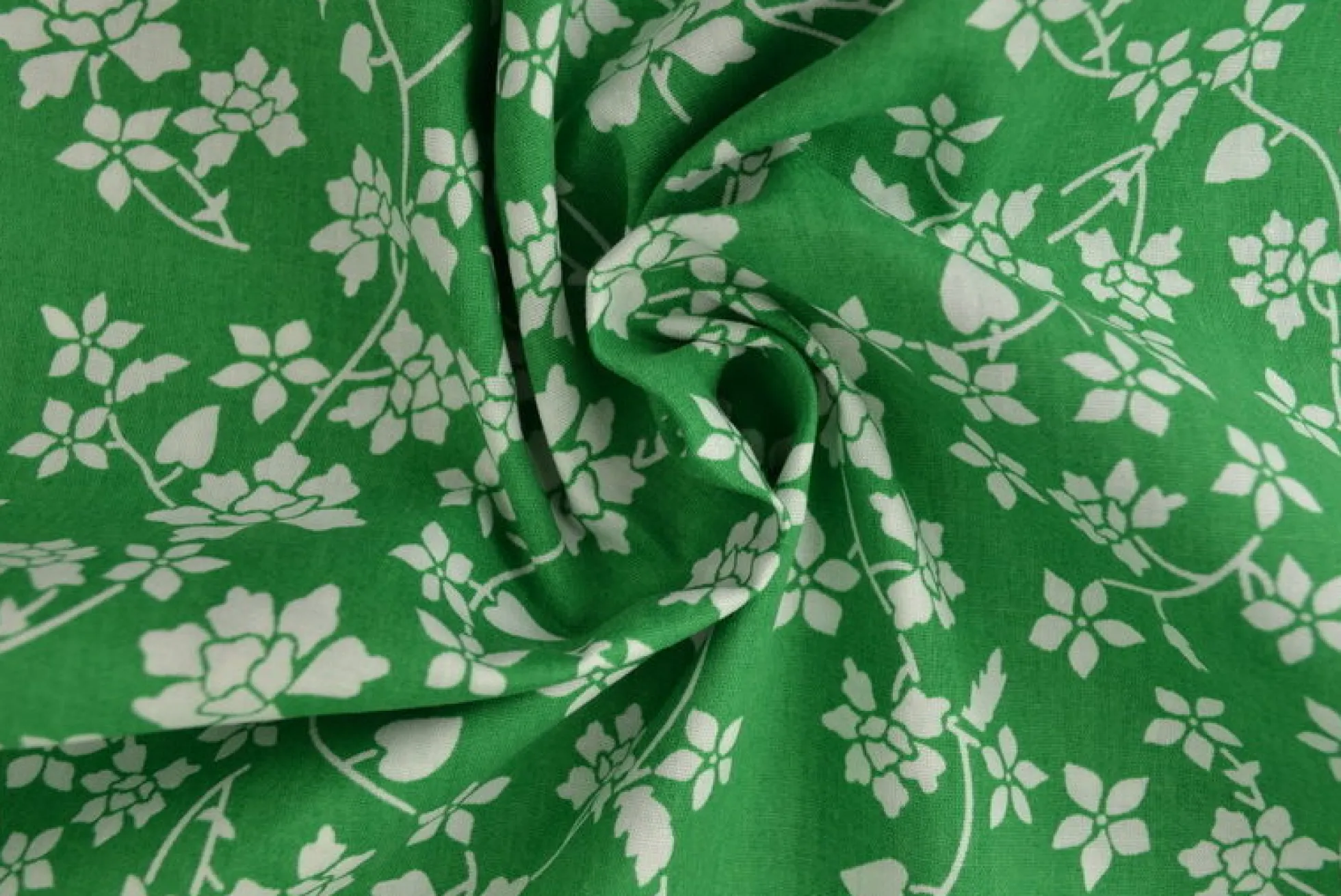 Katoen poplin – Puntige bloemen wit op groen