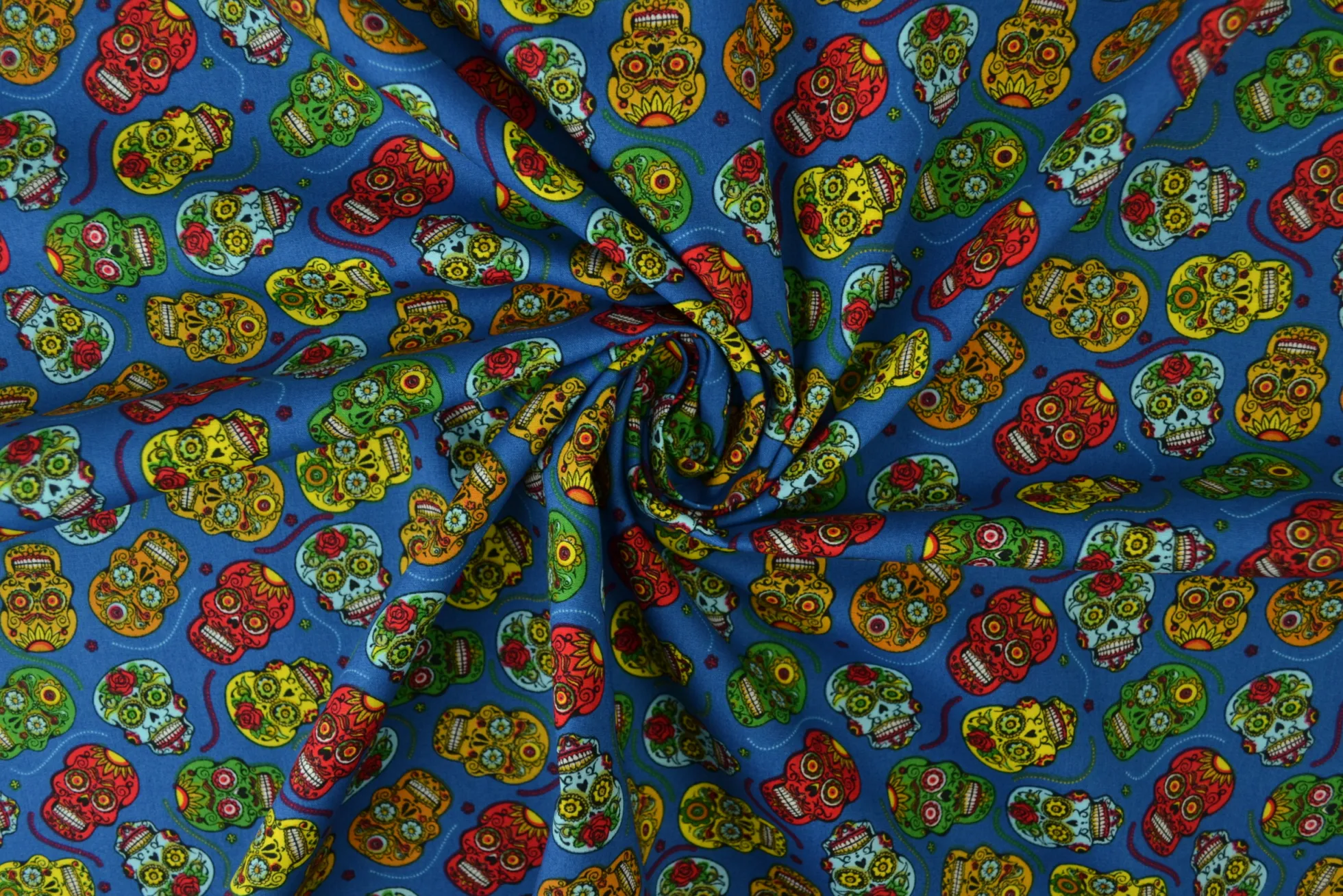 Katoen poplin – Schedel blauw