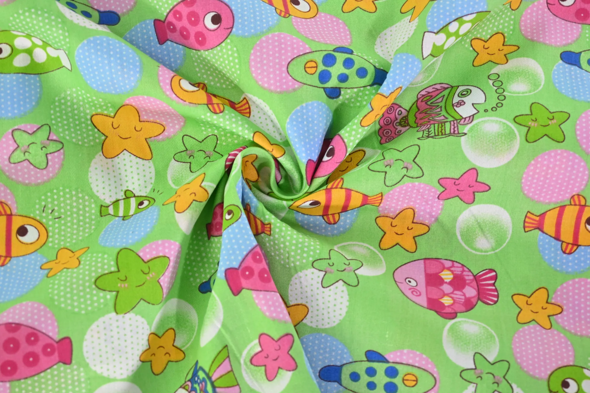 Katoen poplin – Sea friends green