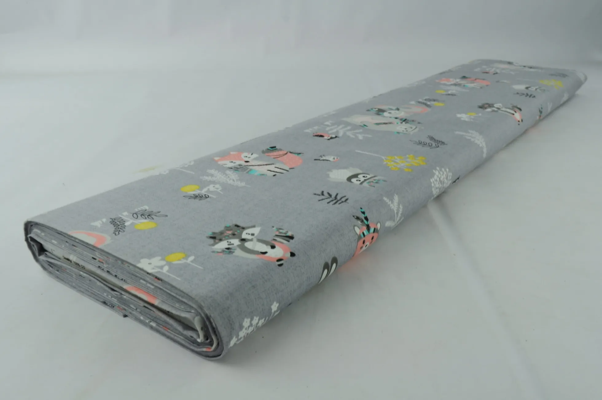 Katoen poplin – Woodland friends grey