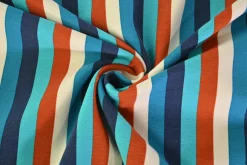 Katoen tricot – Blue, off-white, copper stripes