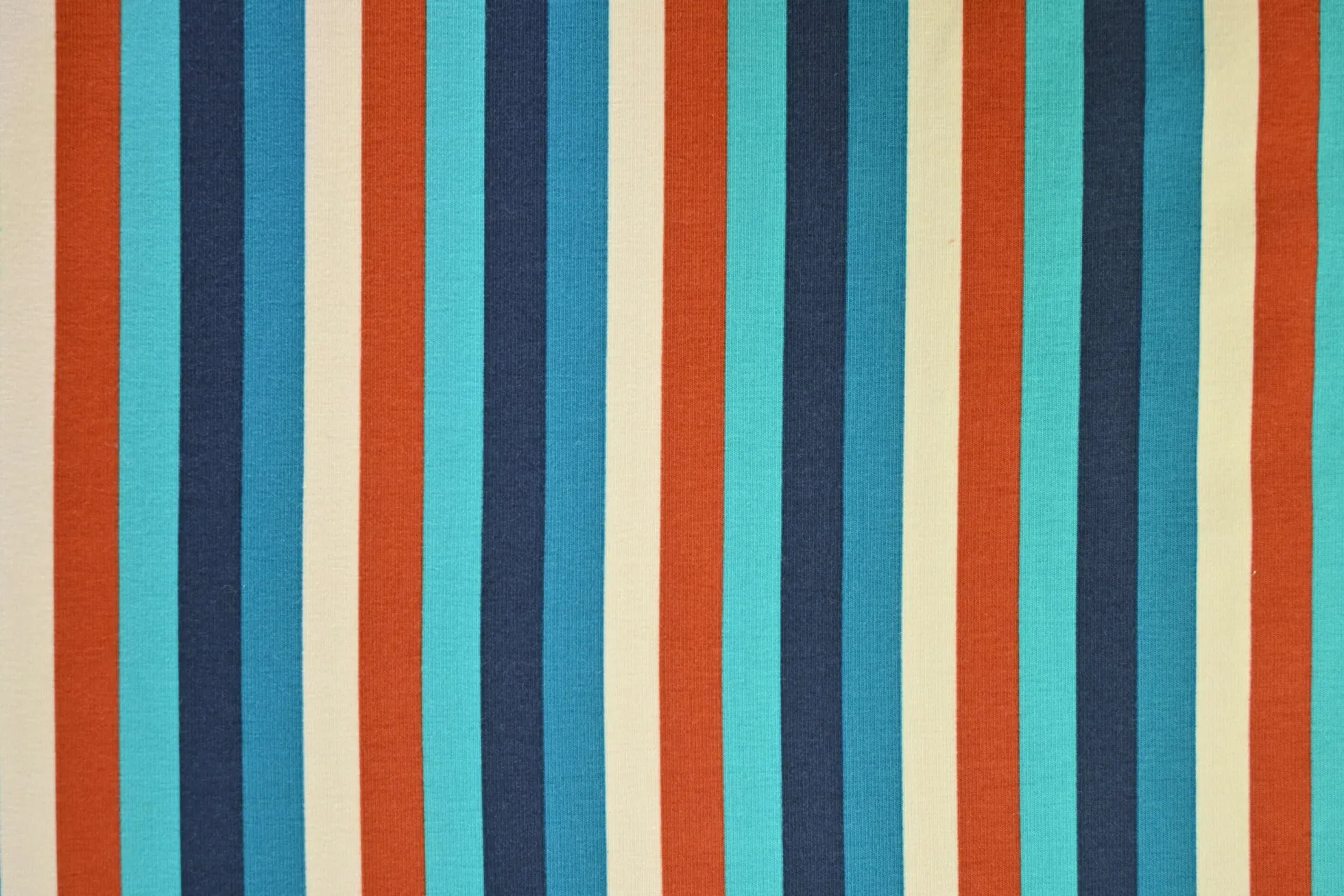 Katoen tricot – Blue, off-white, copper stripes