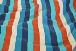 Katoen tricot – Blue, off-white, copper stripes