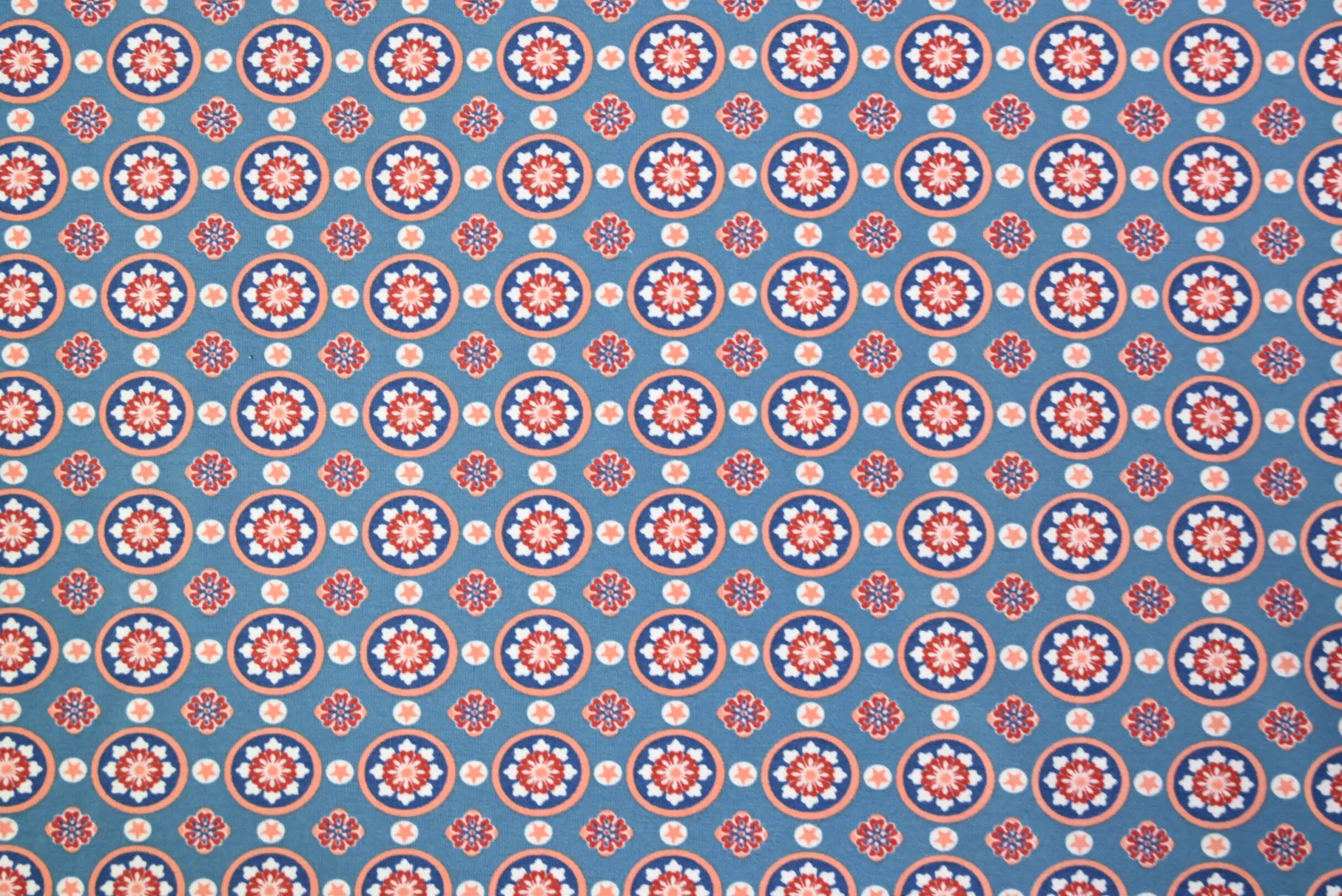 Katoen tricot – Blue Retro Bloom Medallion