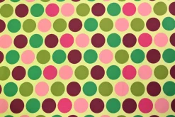 Katoen tricot – Colorful dots on bright yellow