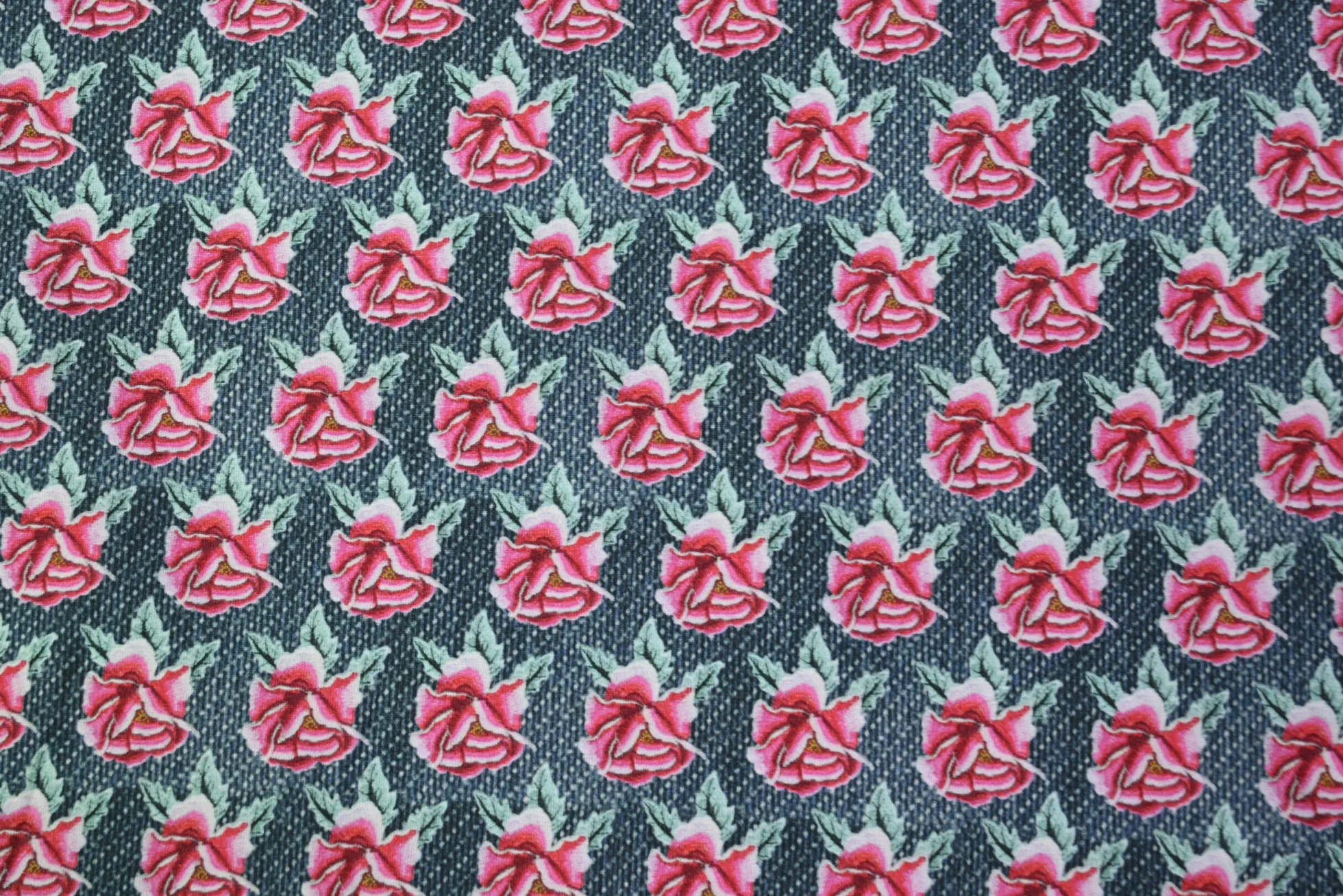 Katoen tricot – Denim Roses