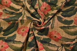 Katoen tricot – Flowers on beige linen look