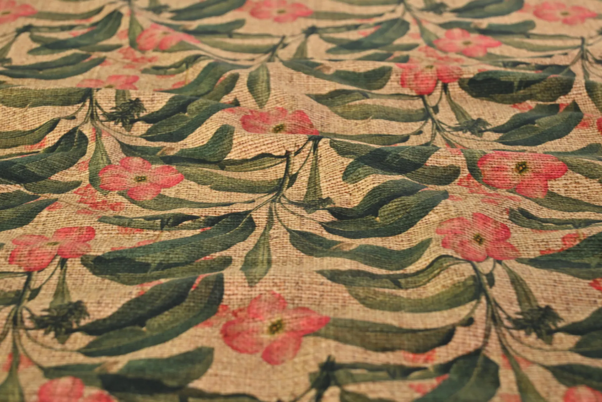 Katoen tricot – Flowers on beige linen look