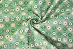 Katoen tricot – Mint Retro Daisy Dot