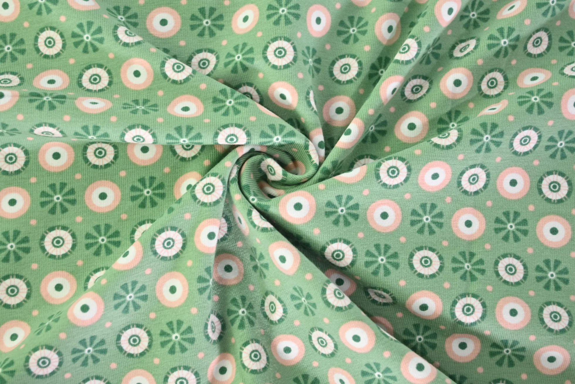 Katoen tricot – Mint Retro Daisy Dot