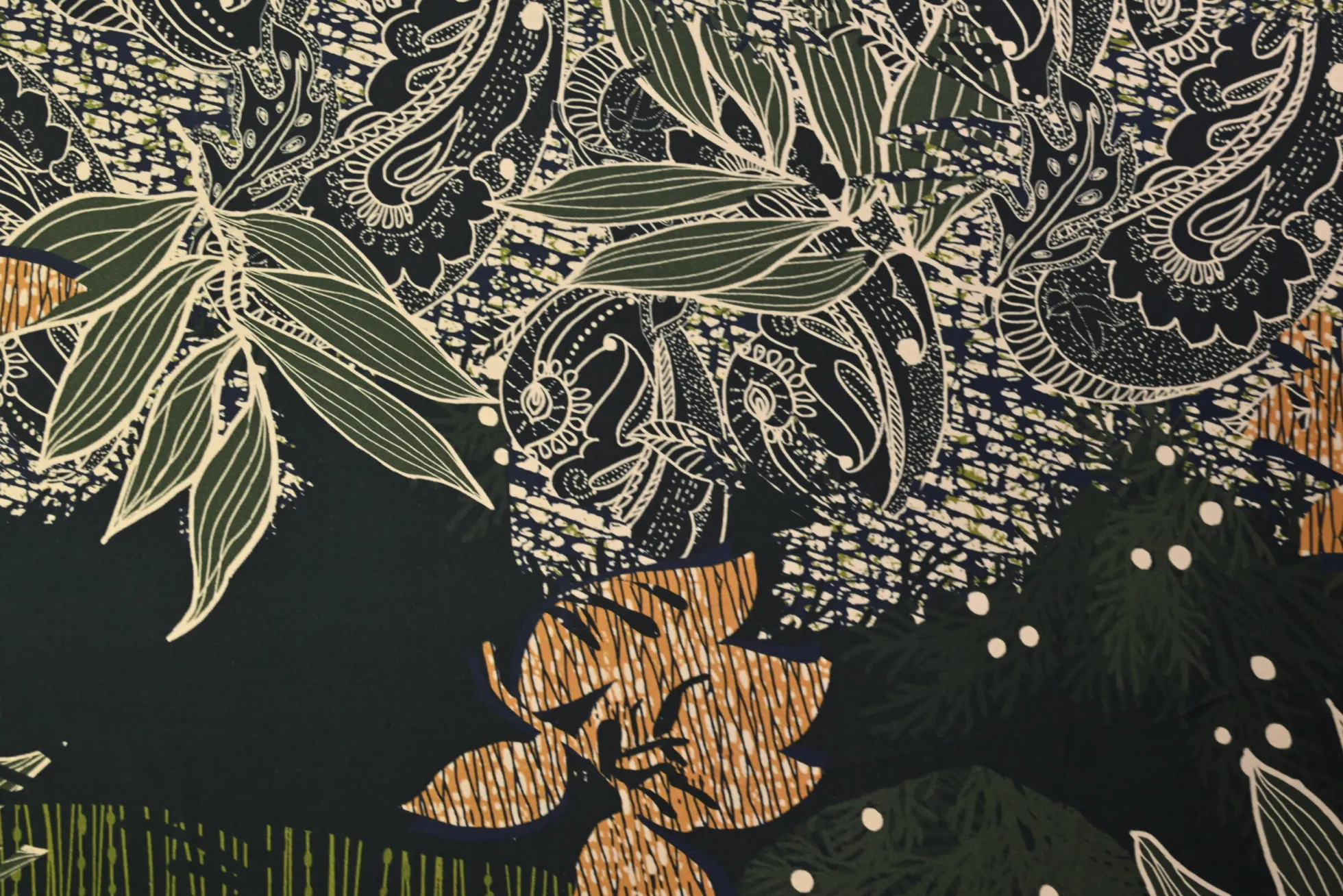 Katoen tricot – Olive Mustard Jungle Leaves