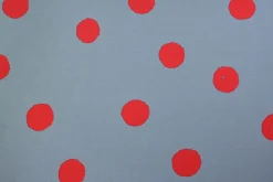 Katoen tricot – Red inkdots on jeansblue